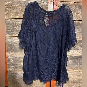 Torrid Midnight Blue Lace Blouse Size 1 (1X 14-16) Attached Cami